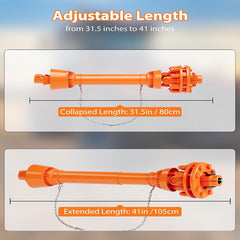 Series 4 PTO Shaft 1-3/8" 6-Spline Both Ends 31.5"-41" with Slip Clutch for Bush Hog Finish Mower & Rotary,Replacement Driveline