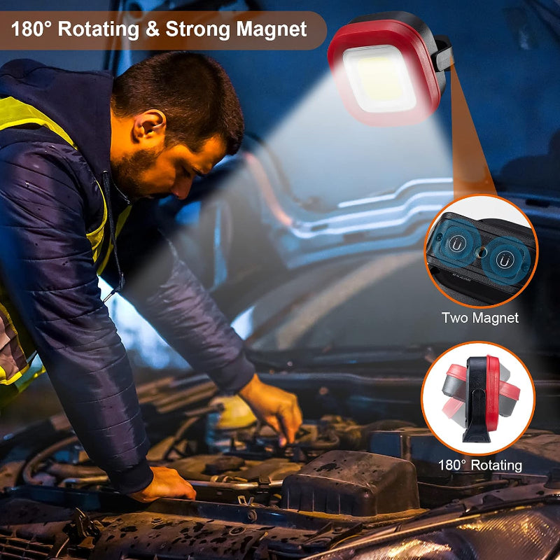 Magnetic Rechargeable LED Work Light 2-Pack,42 LEDs 1000 Lumens,180° Rotary + Strong Magnet Base,For Car Repair Camping Job Site Excavator Truck