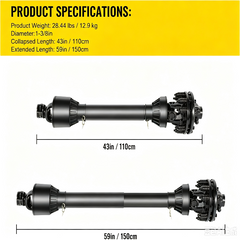 Series 4 PTO Shaft 1-3/8" 6-Spline Tractor End & Round Implement End 43"-57" with Slip Clutch for Bush Hog Finish Mower & Rotary,Replacement Driveline