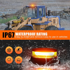 Magnetic Led Beacon Light Amber 12-24V,Strong Magnet Mount 7 Flash Modes,For Forklift Excavator Tractor Truck Snow Plow,IP67 Waterproof
