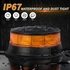 Amber LED Warning Light, 30 LEDs 12/24V 3 Flash Modes & 4 Rotation Patterns, IP67 Screw-Mount Beacon for Agricultural Machinery, Tractors, Excavators