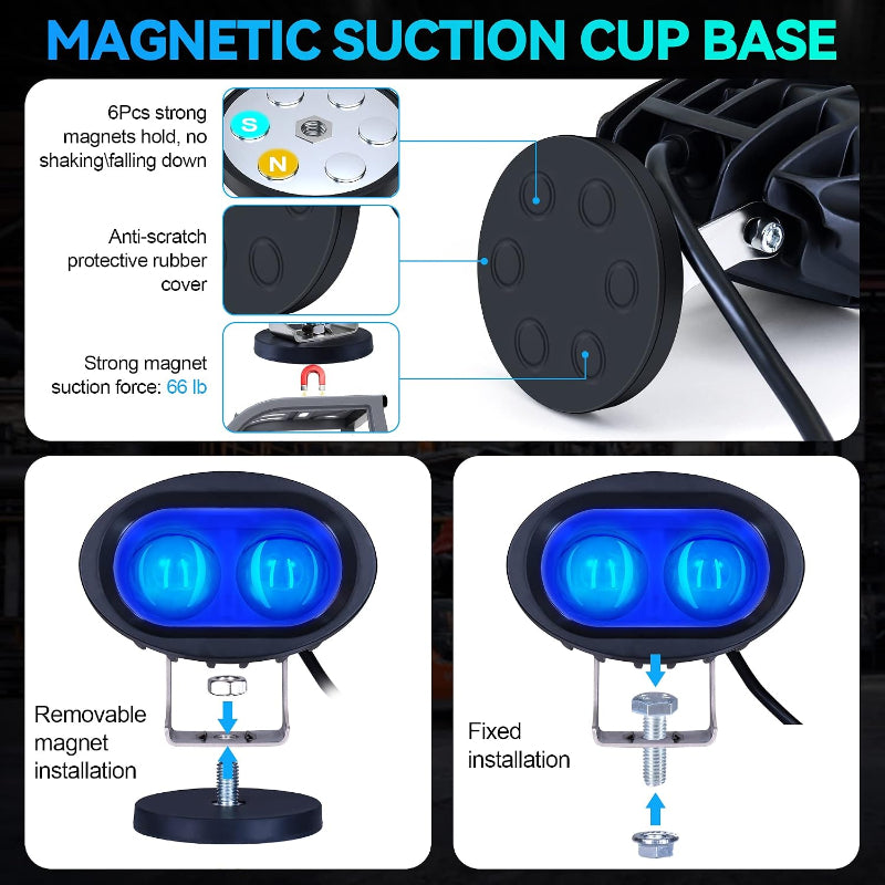 Magnetic LED Forklift Blue Spot Safety Light 20W 6D Lens Pedestrian Warning Beam IP68 Waterproof 6063 Aluminum Housing Universal for Forklift Loader Excavator Warehouse