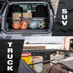 Ratcheting Cargo Bar Adjustable 40"-70" with 60"x24" Storage Net - Heavy Duty Truck Bed Bar, Rubber Grip, Black/Silver
