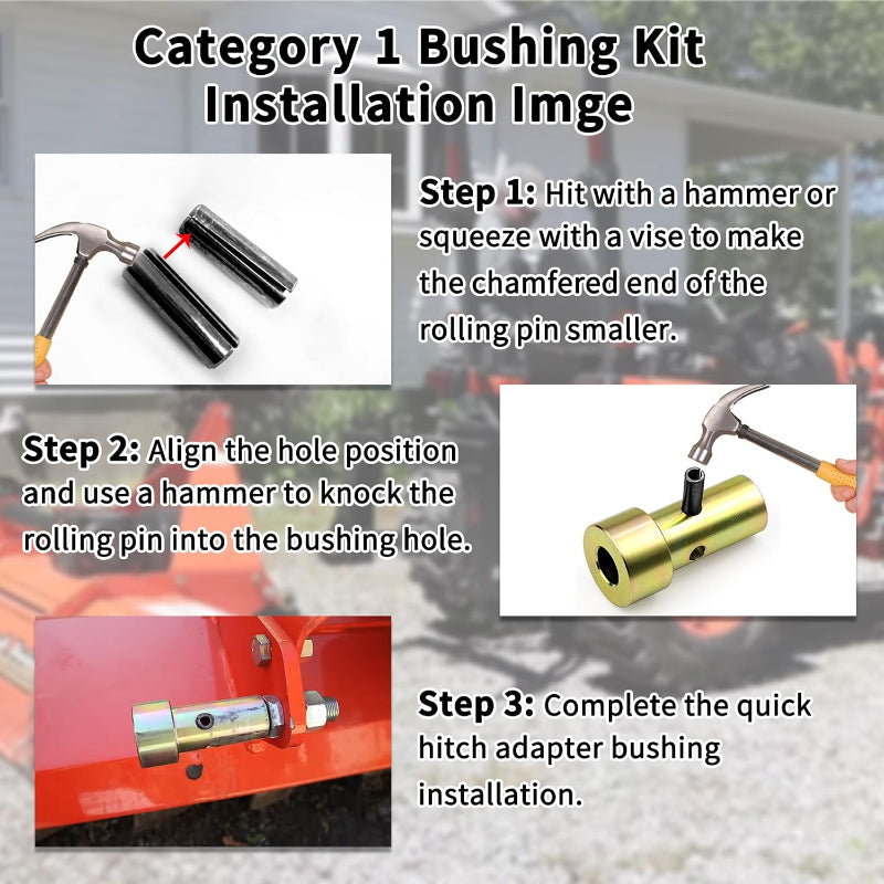 TK95029 Cat 1 Quick Hitch Bushings Kit 1-3/8" x 1-7/16" with 4 Pins & Linch Pins for 3-Point Hitch Adapter (2 Pairs)