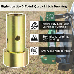 TK95029 Cat 1 Quick Hitch Bushings Kit 1-3/8" x 1-7/16" with 4 Pins & Linch Pins for 3-Point Hitch Adapter (2 Pairs)