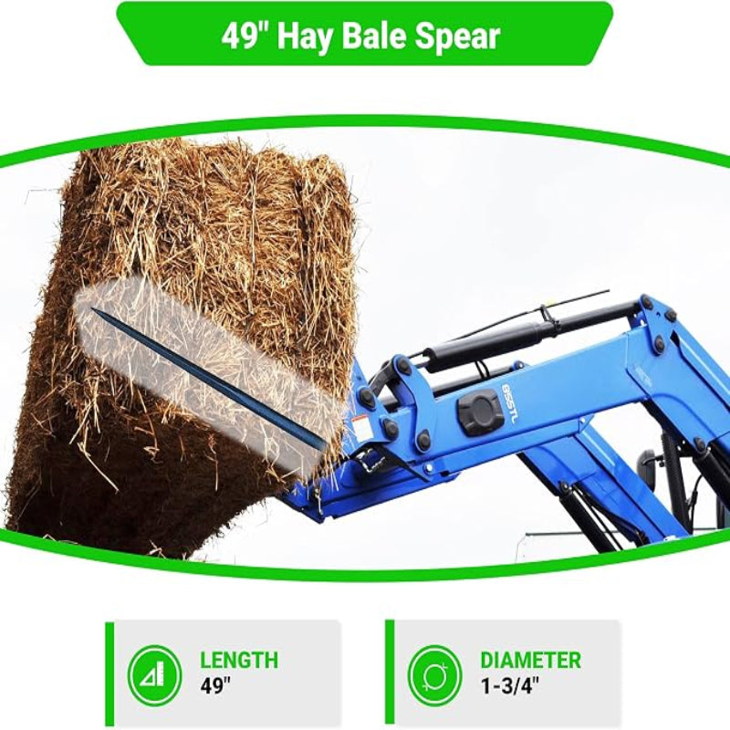 49" Hay Bale Spear 3000 LBs Capacity, C-2 Bale Spike Square Tapered Forged - 1 3/4" Conus 2, Bale Hay Spike with Hex Nut