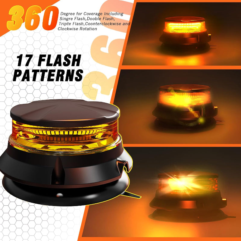 Magnetic Led Beacon Light Amber 12-24V,Strong Magnet Mount 7 Flash Modes,For Forklift Excavator Tractor Truck Snow Plow,IP67 Waterproof