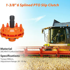 PTO Slip Clutch Assembly 1-3/8" 6-Spline Friction Slip Clutch for Rotary Cutter Brush Cutter Mower,Overload Torque Protection for Tractor PTO Driveline