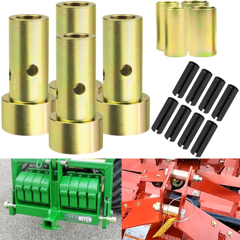 TK95029 Cat 1 Quick Hitch Bushings Kit 1-3/8" x 1-7/16" with 4 Pins & Linch Pins for 3-Point Hitch Adapter (2 Pairs)