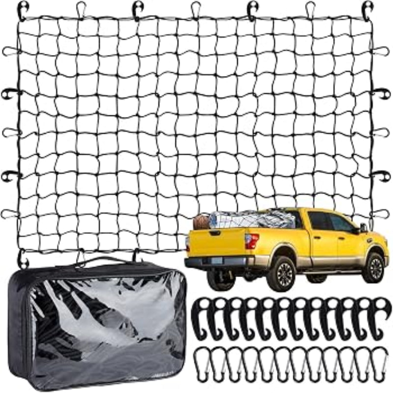 Truck Bed Cargo Net with 24 Metal Carabiners,Pickup Truck Bed Organizer Net,Compatible with Ford Chevy Dodge Ram Toyota
