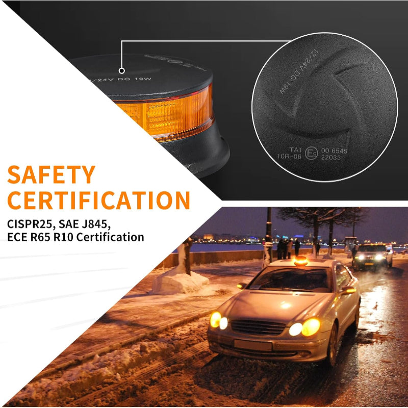 Amber LED Warning Light, 30 LEDs 12/24V 3 Flash Modes & 4 Rotation Patterns, IP67 Screw-Mount Beacon for Agricultural Machinery, Tractors, Excavators