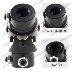 9/16" 26 Spline X 3/4" DD Single Steering U Joint Shaft Rat Street Rod Black - Buymachineryparts