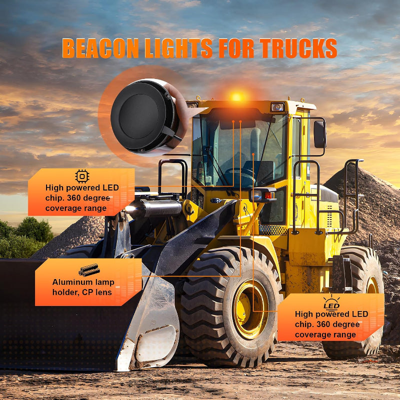 Magnetic Led Beacon Light Amber 12-24V,Strong Magnet Mount 7 Flash Modes,For Forklift Excavator Tractor Truck Snow Plow,IP67 Waterproof