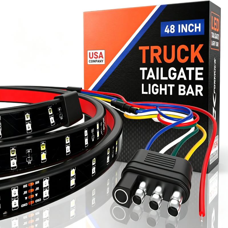 48 Inch LED Tailgate Light Bar for Trucks Double Row - 144 LEDs, 12V IP67, Turn/Brake/Running/Reverse/Double Flash,1 Pack