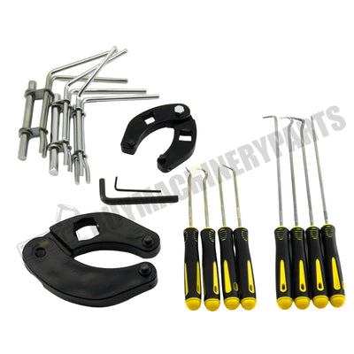 Adjustable Gland Nut Universal Hydraulic Cylinder Spanner Wrench 1266 7463 & Piston Rod Seal U-cup Installation Tool Kit Set J05321 for Most Farm