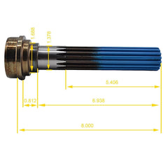 Midship Stub Shaft 1.375" 16 Spline, Tube 2.5 0.083" fit for 1210 1350 Series
