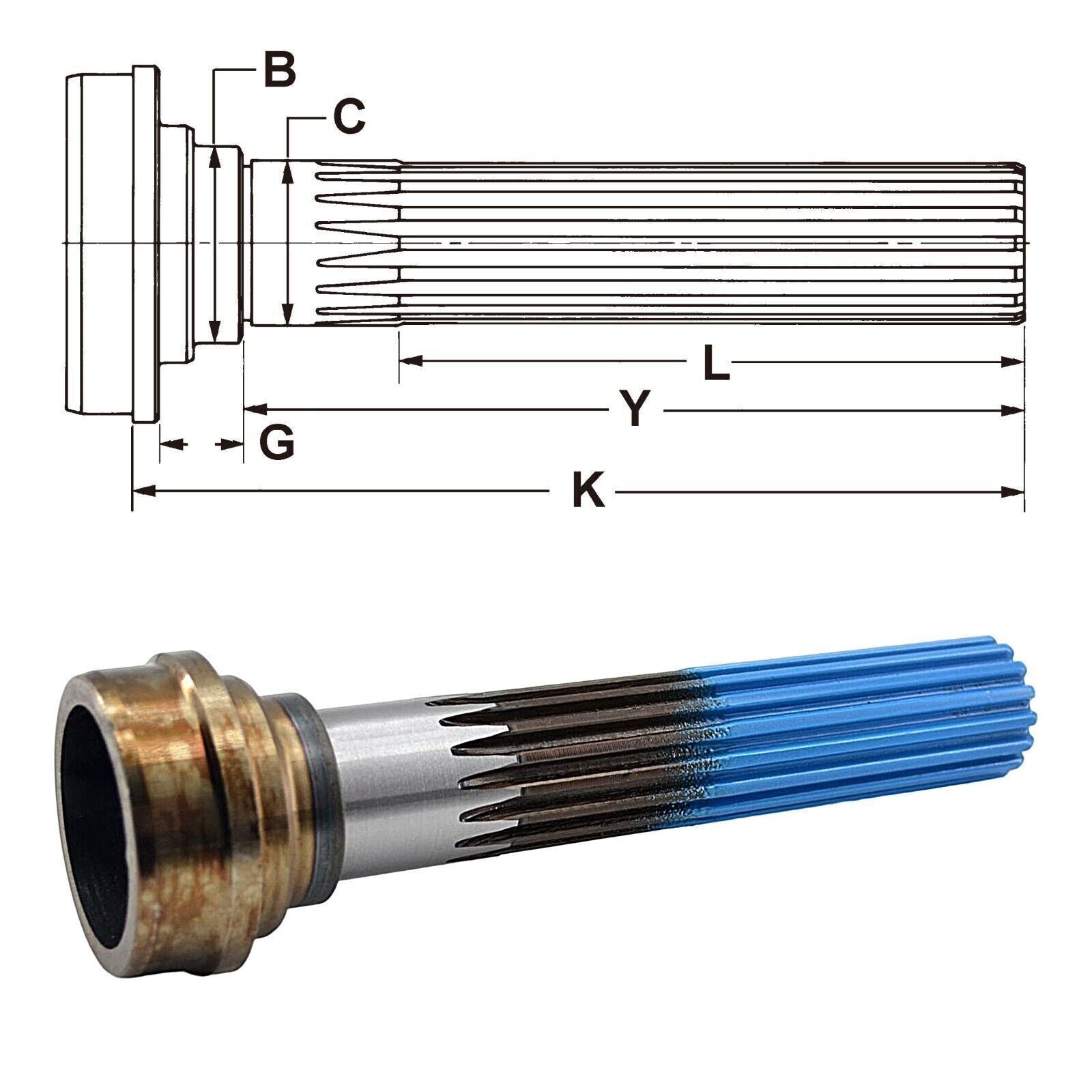 Midship Stub Shaft 1.375" 16 Spline, Tube 2.5 0.083" fit for 1210 1350 Series
