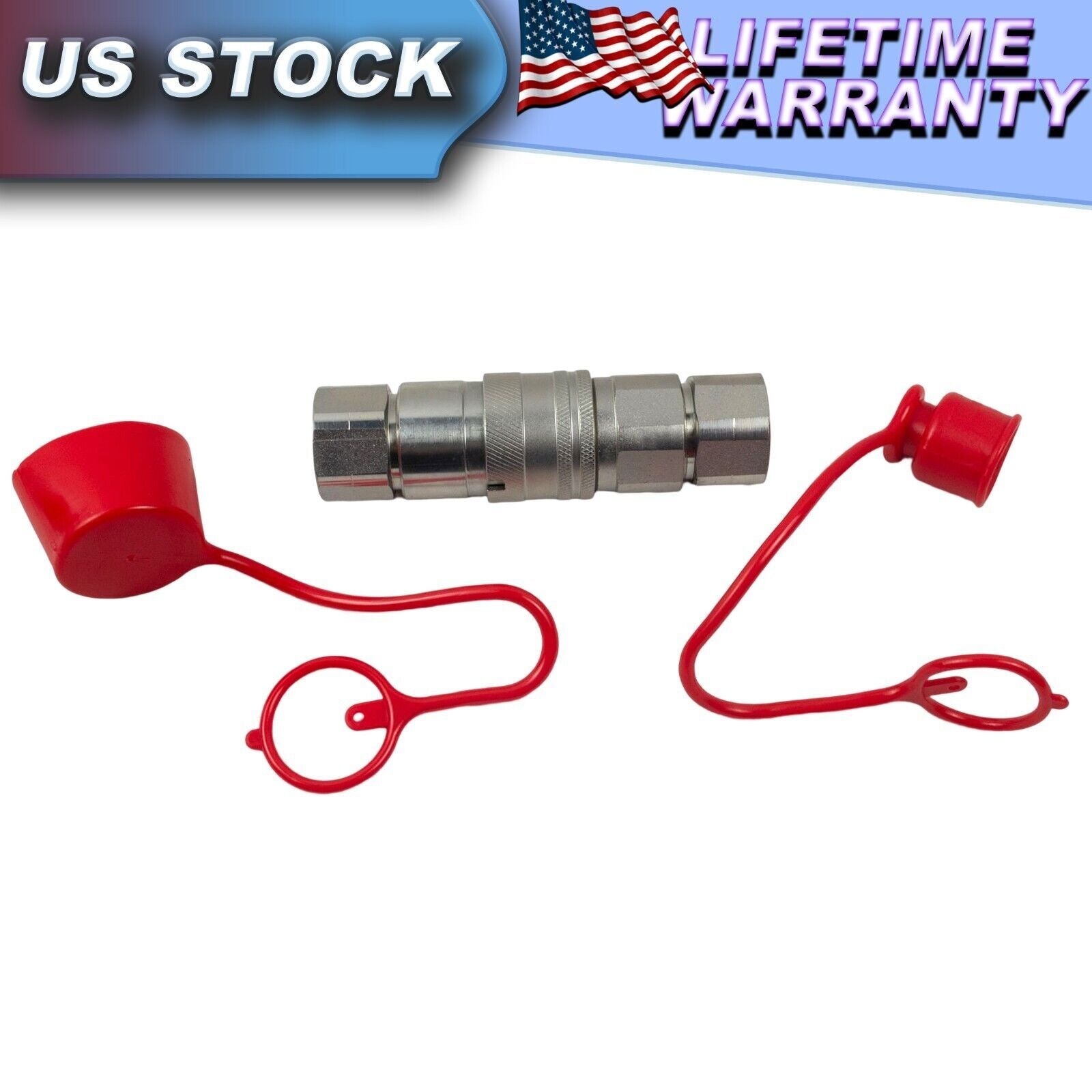 1/2" Body x 1/2" NPT Thread Flat Face Hydraulic Quick Coupler Bobcat Skid Steer