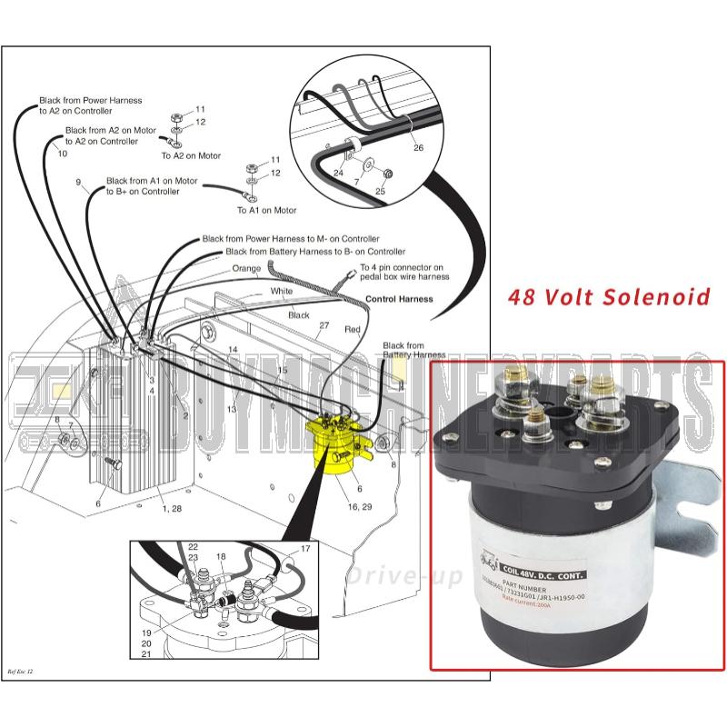 48 Volt 4 Terminal Solenoid for Club Car 101883601, EZGO 73231G01, Yamaha JR1-H1950-00