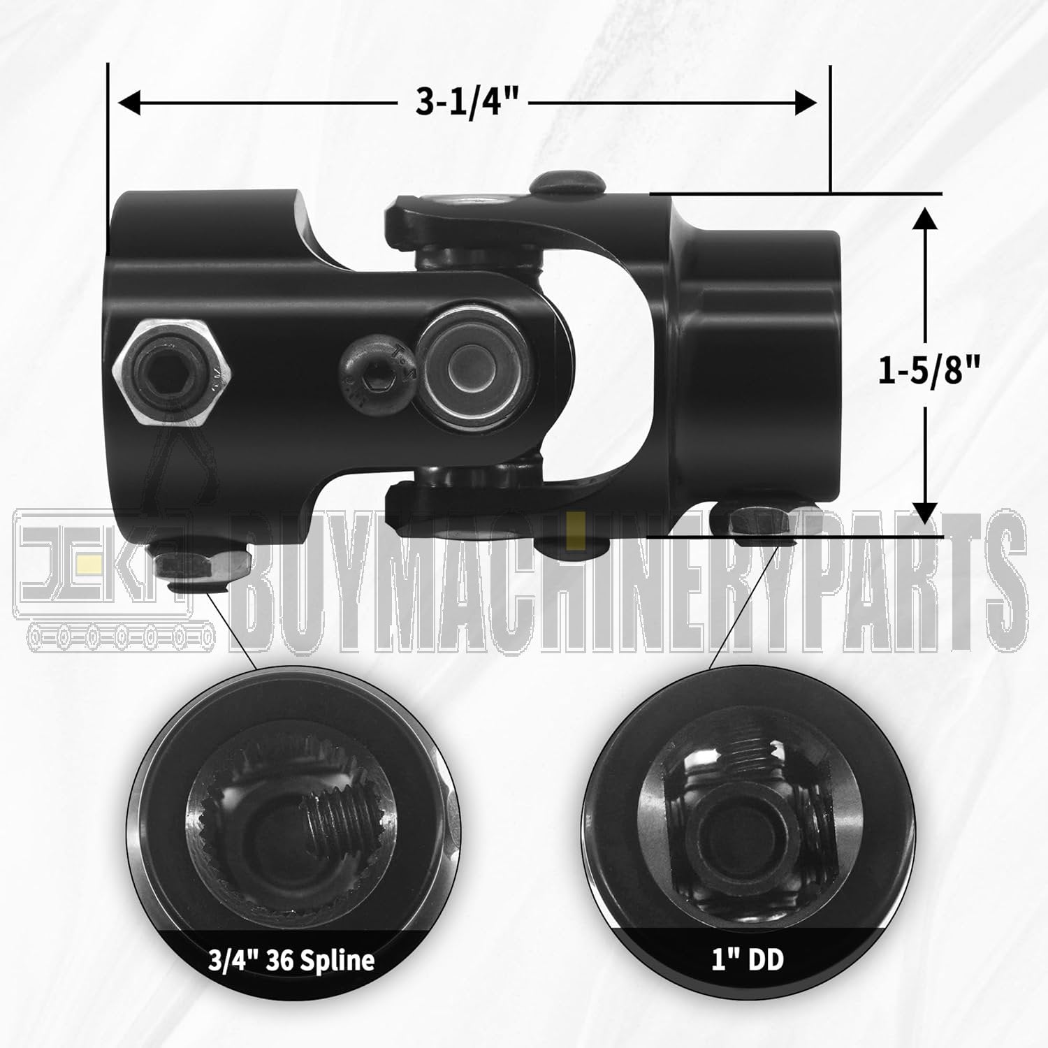 1" DD X 3/4"-36 Spline Black Steering Universal Joint Single U Joint Shaft,Total Length: 83mm (3-1/4")