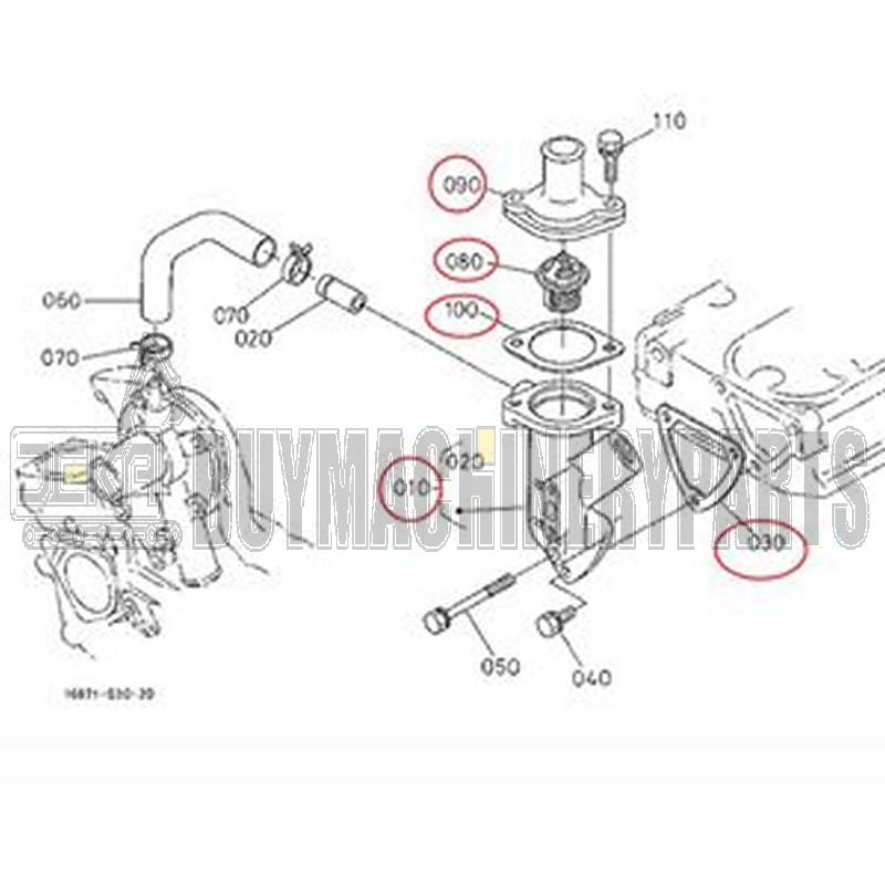 Thermostat 15531-73010 & Cover 15841-73260 & Complete Water Flange 16875-72704 With Gasket 15841-72923 for Kubota Engine Z482 D722