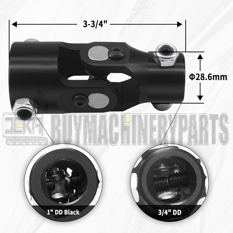 3/4" DD x 1" DD Black Steering Universal Joint single U Joint Shaft，Total Length: 96mm (3-3/4")