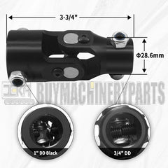 3/4" DD x 1" DD Black Steering Universal Joint single U Joint Shaft，Total Length: 96mm (3-3/4")