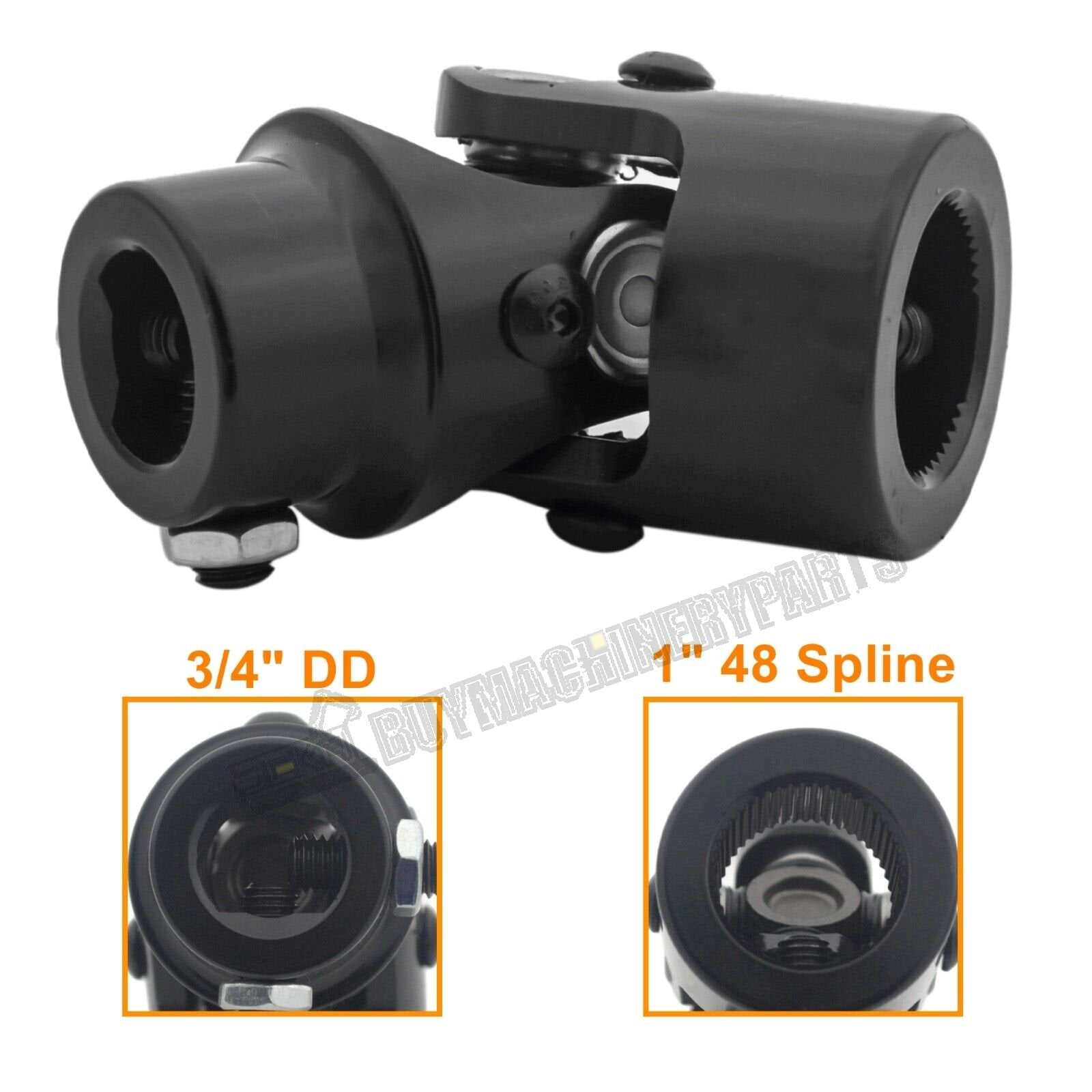 1" 48 Spline X 3/4" DD Steering Shaft Steering Column U Joint Coupler Black NEW - Buymachineryparts