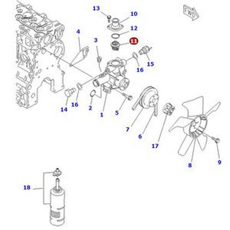 Thermostat YM119260-49801 for Komatsu Engine 3D68E-3K - Buymachineryparts