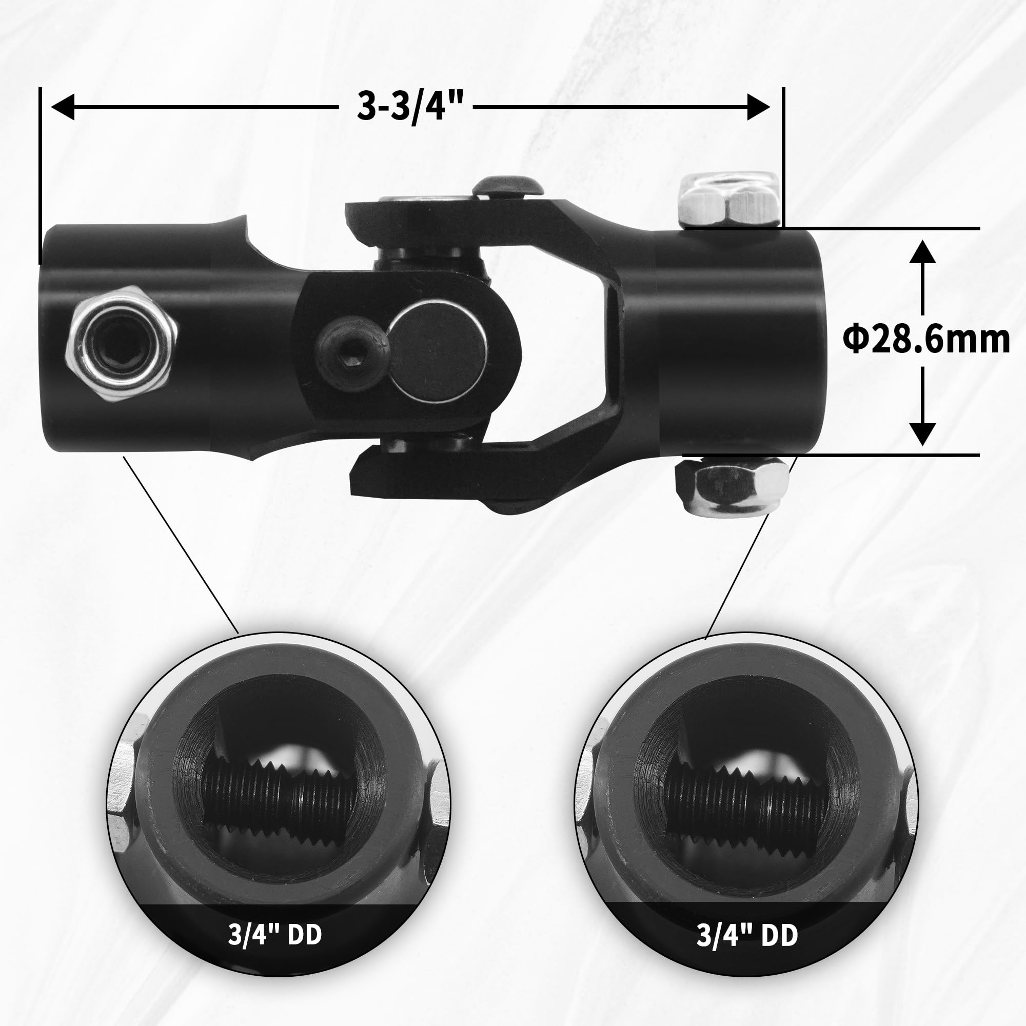 Universal Coupling U Joint 3/4' DD x 3/4' DD for Hot Rat Street Rod Total Length: 96mm (3-3/4")