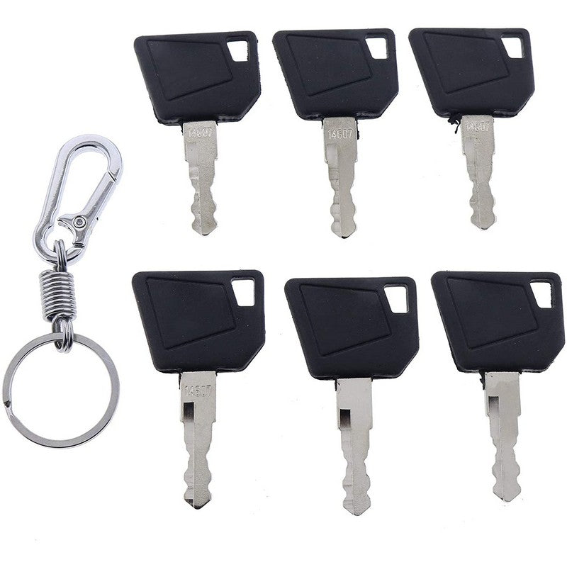 6X Ignition Keys #14607 with Key Chain 701/45501 333/Y1374 331/26790 for JCB 3CX Bomag Dynapac Terex Vibromax NH Ford Moxy Wacker Neuson Hamm Volvo Mini Excavator Bomag Cat  New Holland