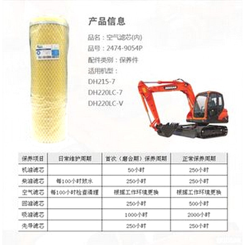 For Doosan Daewoo SOLAR 200W-V SOLAR 130W-V Air filter 2474-9054